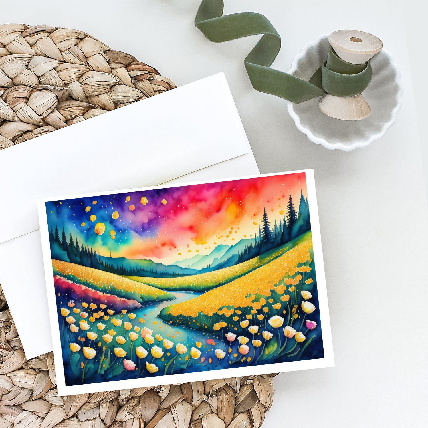 Buttercups in Color Greeting Cards Pack of 8 Blank Cards with Envelopes Whimsical A7 Size 5x7