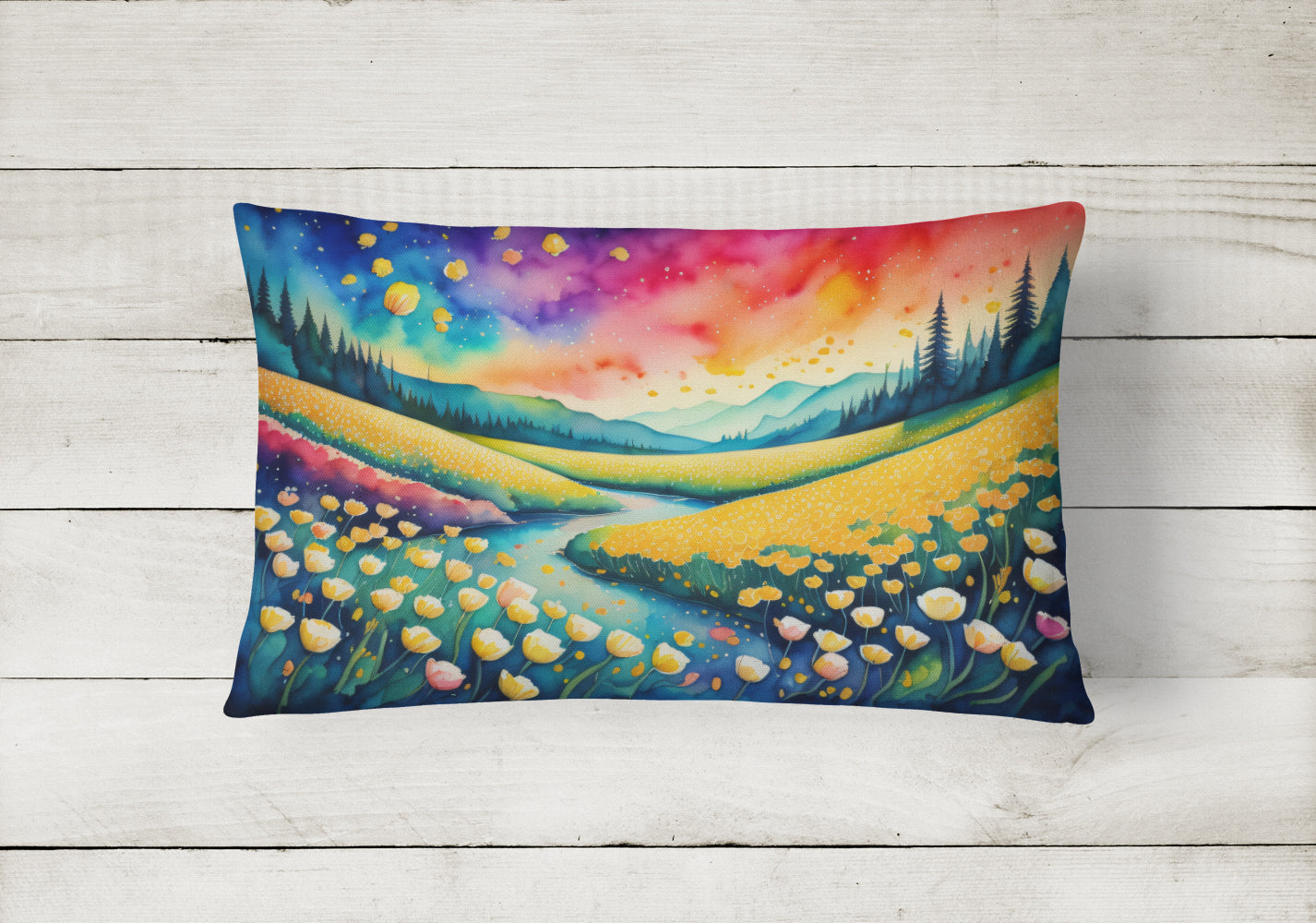 Buttercups in Color Decorative Throw Pillow 12x16 Indoor Outdoor Accent Cushion, Fabric Cover with Insert for Sofa, Bed, Porch & Living Room