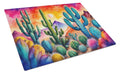 Cactus in Color Cutting Board Tempered Glass Kitchen Cutting Surface, Heat Resistant Chopping, Non-Slip Feet, Food Prep & Serving