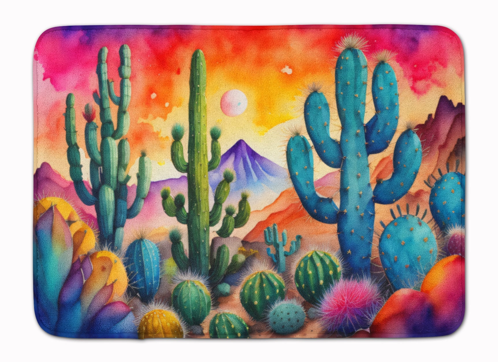 Cactus in Color Memory Foam Kitchen Mat Machine Washable Anti-Fatigue Cushion Comfort Bath or Kitchen Rug