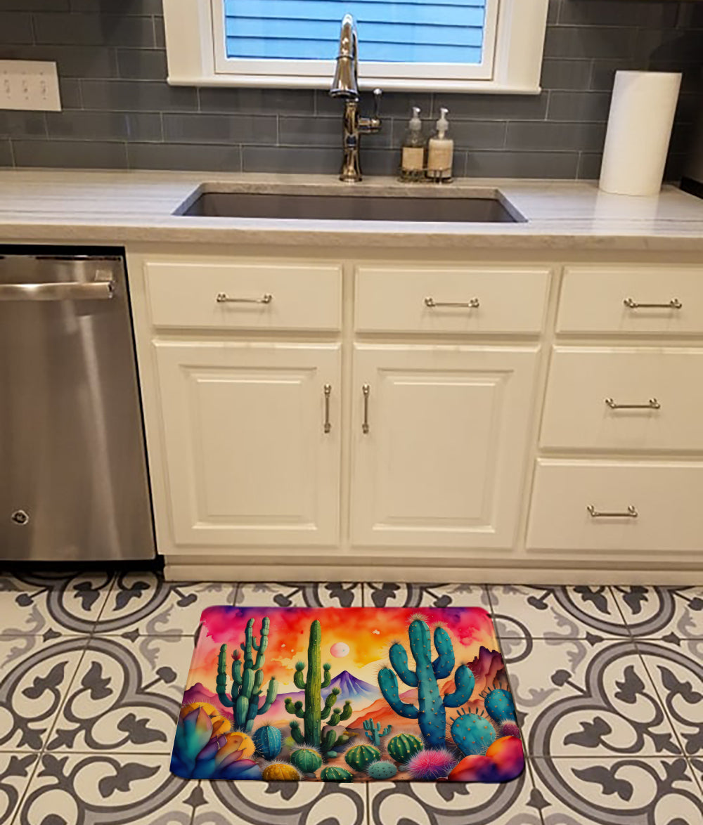 Cactus in Color Memory Foam Kitchen Mat Machine Washable Anti-Fatigue Cushion Comfort Bath or Kitchen Rug