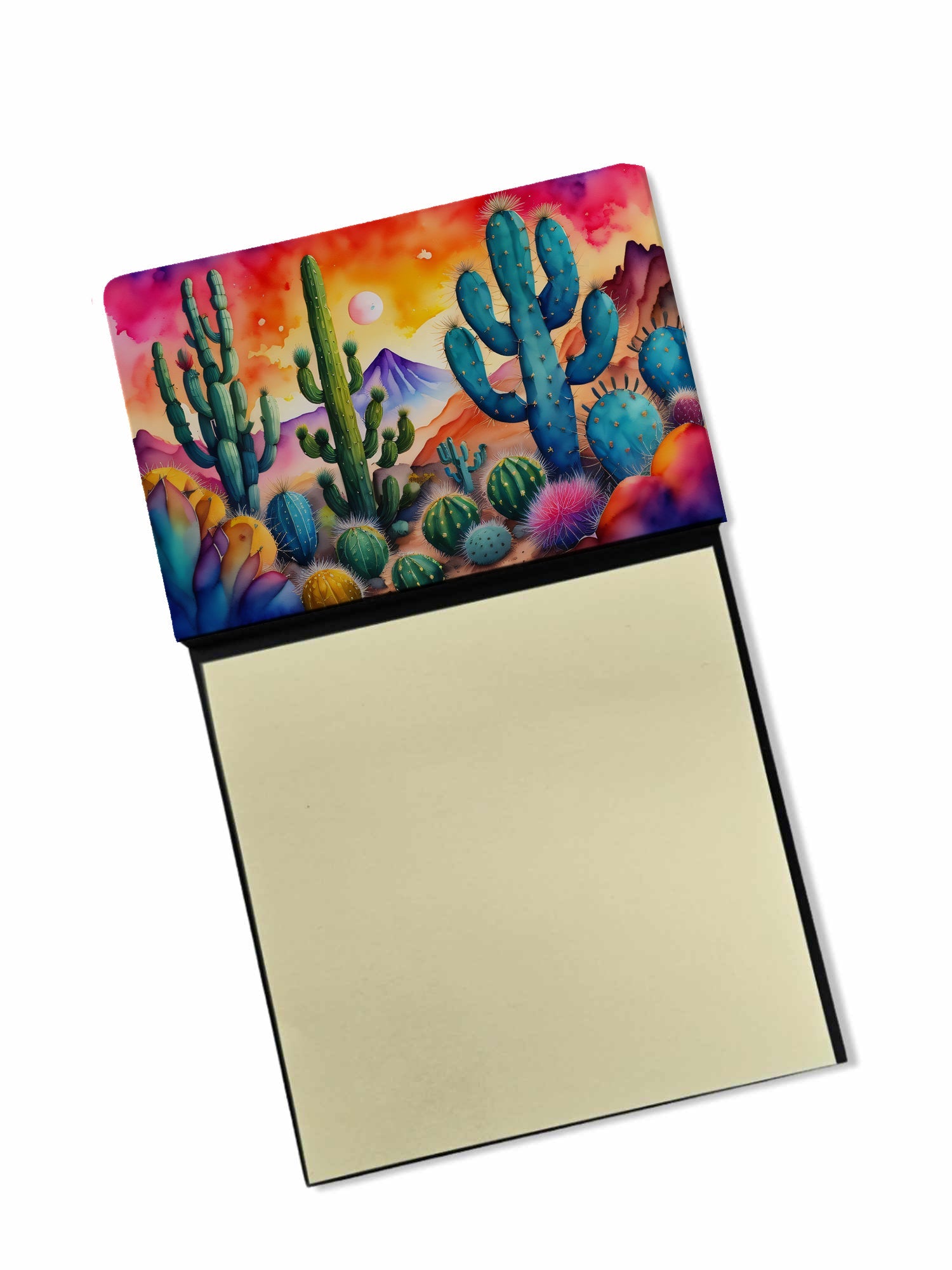 Cactus in Color Watercolor Sticky Note Holder Refillable Dispenser Desk Accessory 3x3 Pad Gift