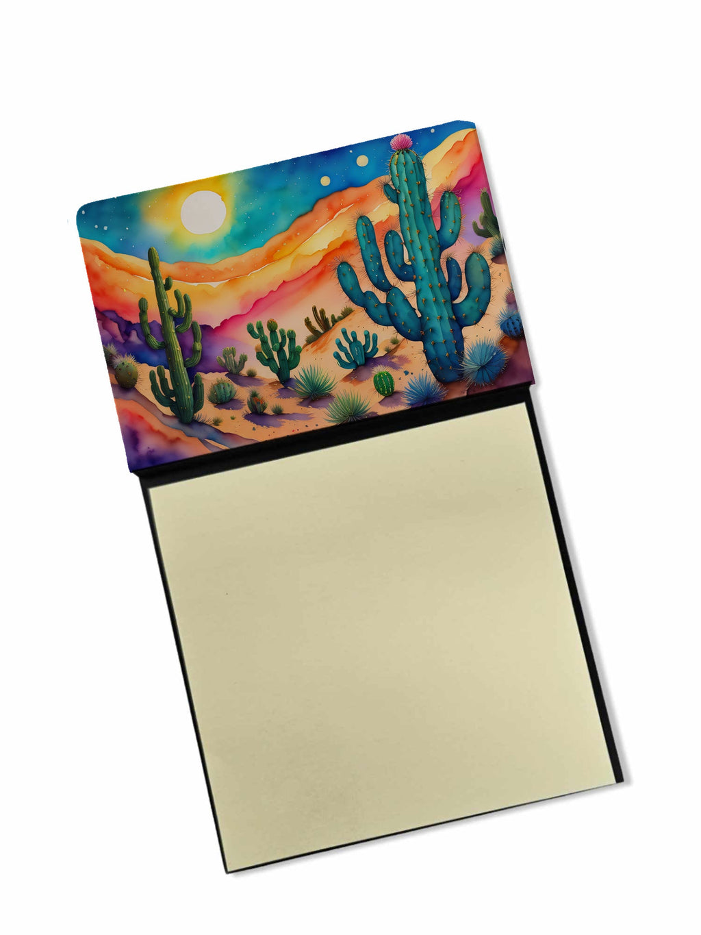 Cactus in Color Watercolor Sticky Note Holder Refillable Dispenser Desk Accessory 3x3 Pad Gift