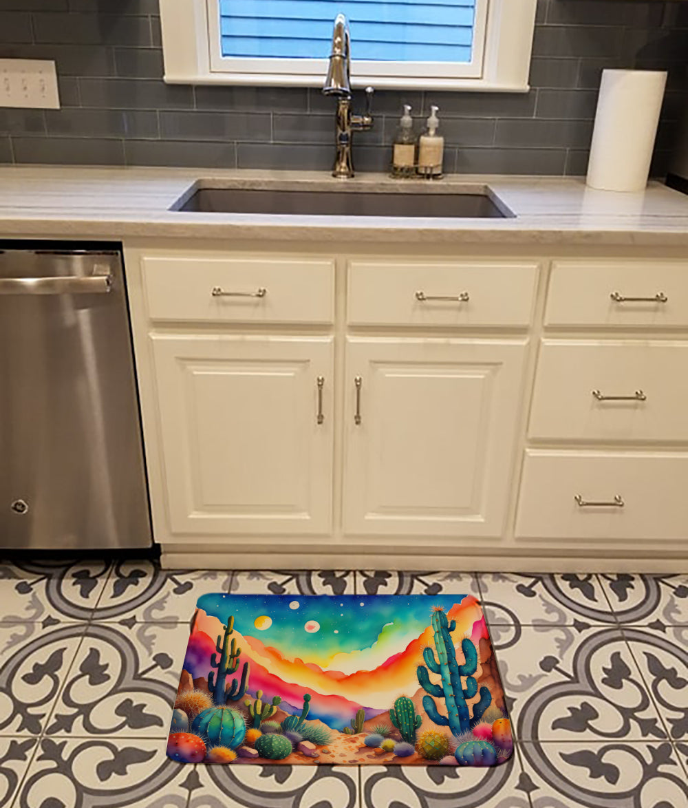 Cactus in Color Memory Foam Kitchen Mat Machine Washable Anti-Fatigue Cushion Comfort Bath or Kitchen Rug