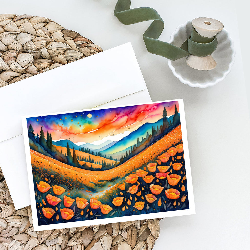 California Poppies in Color Greeting Cards Pack of 8 Blank Cards with Envelopes Whimsical A7 Size 5x7