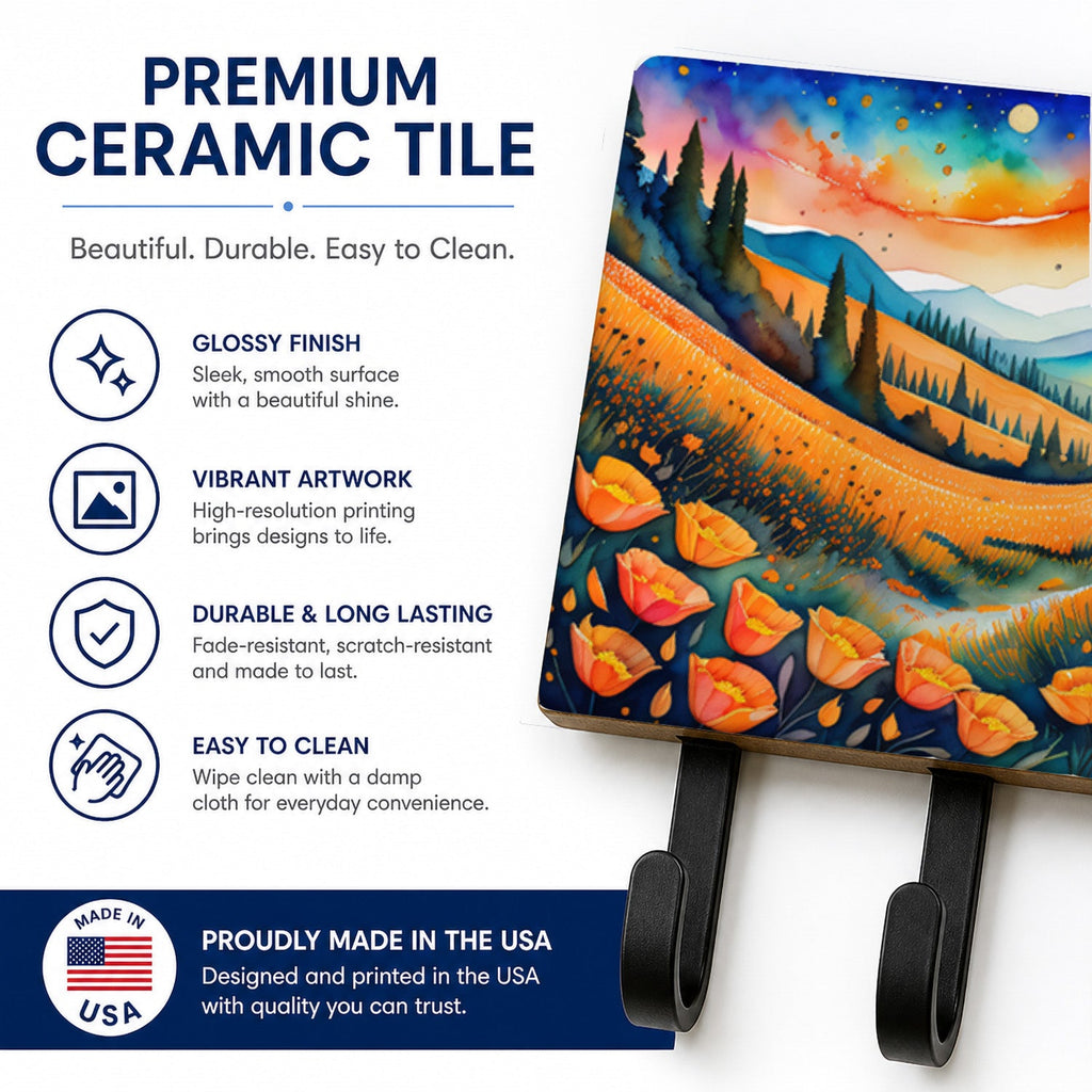 California Poppies in Color Leash or Key Holder Wall Hooks, Coat Rack Wall Mount, for Hanging Keys, Towels, Aprons, Leashes