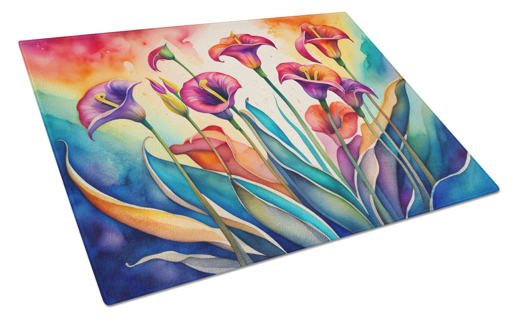 Calla Lilies in Color Cutting Board Tempered Glass Kitchen Cutting Surface, Heat Resistant Chopping, Non-Slip Feet, Food Prep & Serving