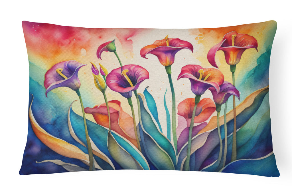 Calla Lilies in Color Decorative Throw Pillow 12x16 Indoor Outdoor Accent Cushion, Fabric Cover with Insert for Sofa, Bed, Porch & Living Room