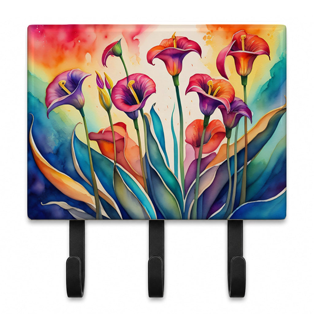 Calla Lilies in Color Leash or Key Holder Wall Hooks, Coat Rack Wall Mount, for Hanging Keys, Towels, Aprons, Leashes