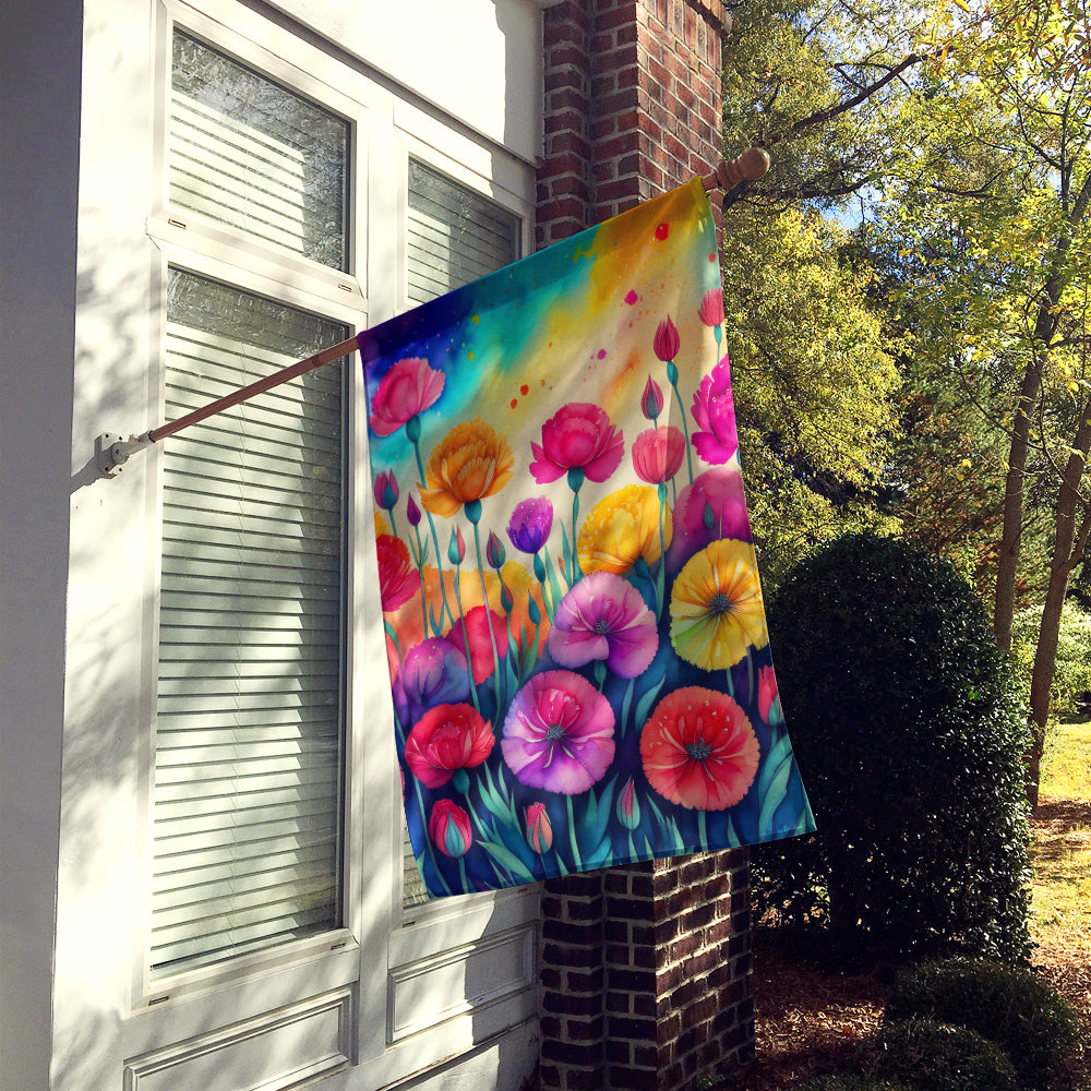 Carnations in Color House Flag 28x40 Porch Sleeve Pole Decorative Outside Yard Banner Artwork Wall Hanging, Polyester