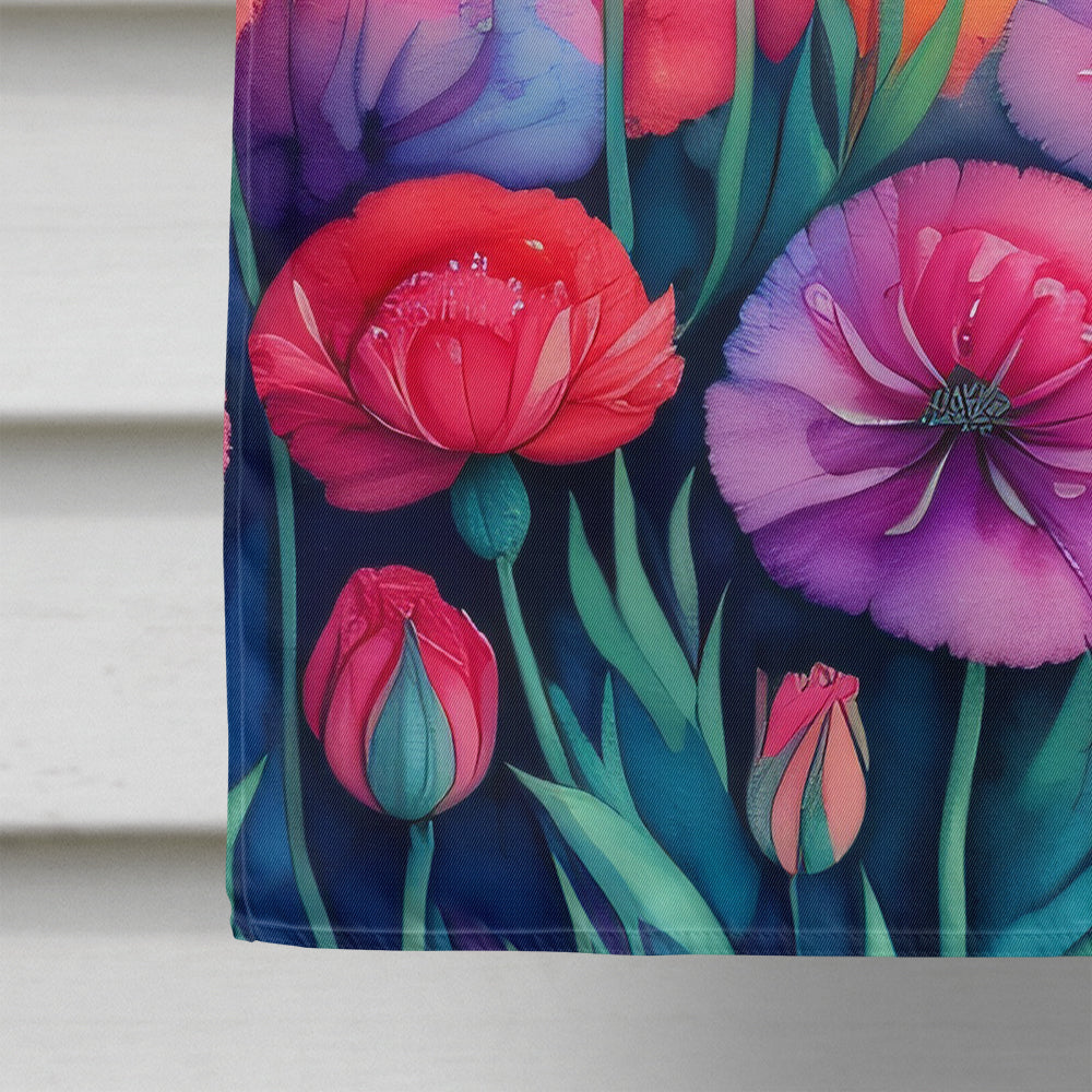 Carnations in Color House Flag 28x40 Porch Sleeve Pole Decorative Outside Yard Banner Artwork Wall Hanging, Polyester