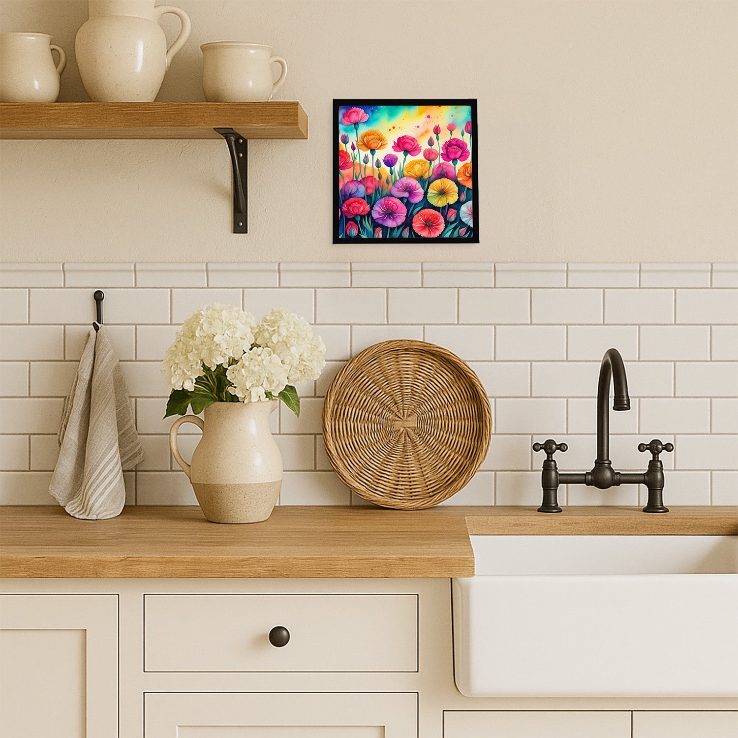 Carnations in Color Framed Metal Print Bathroom, Kitchen, Office, Home Decor Wall Art Ready to Hang, Square, 8X8