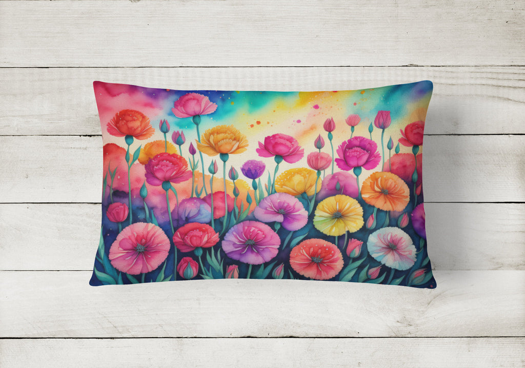 Carnations in Color Decorative Throw Pillow 12x16 Indoor Outdoor Accent Cushion, Fabric Cover with Insert for Sofa, Bed, Porch & Living Room