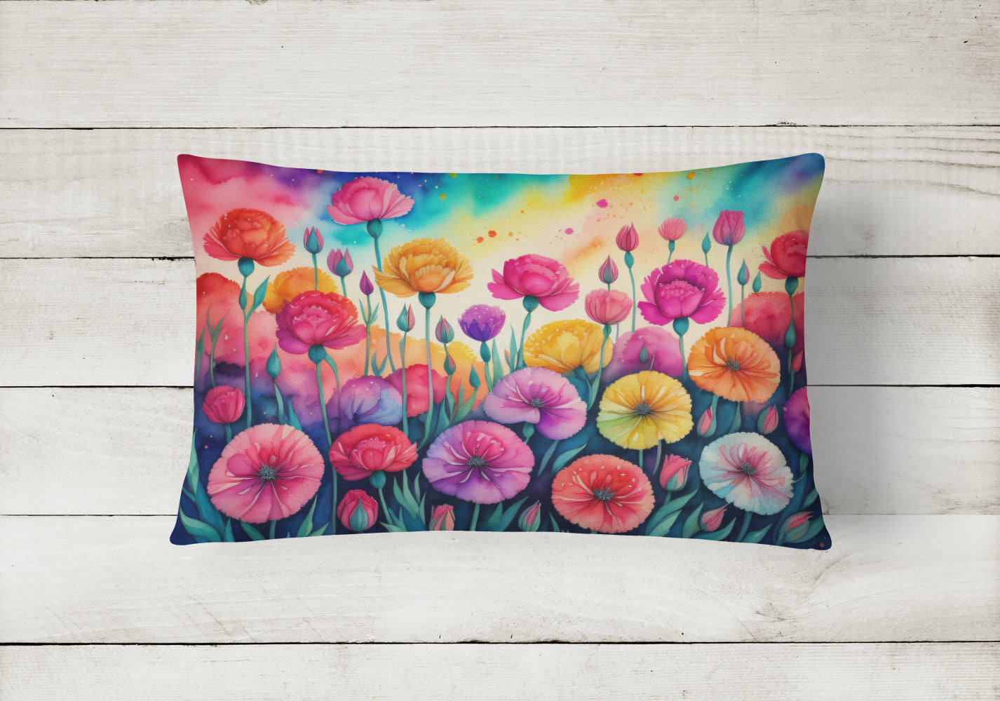 Carnations in Color Decorative Throw Pillow 12x16 Indoor Outdoor Accent Cushion, Fabric Cover with Insert for Sofa, Bed, Porch & Living Room