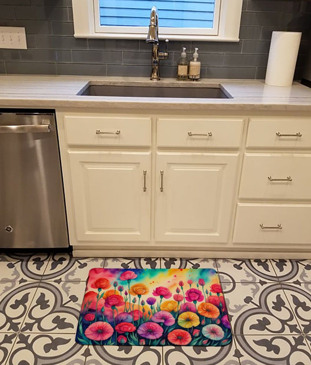 Carnations in Color Memory Foam Kitchen Mat Machine Washable Anti-Fatigue Cushion Comfort Bath or Kitchen Rug