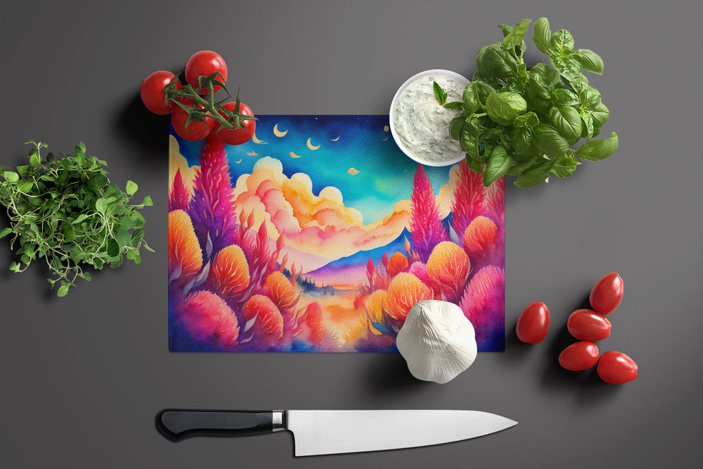 Celosia in Color Cutting Board Tempered Glass Kitchen Cutting Surface, Heat Resistant Chopping, Non-Slip Feet, Food Prep & Serving