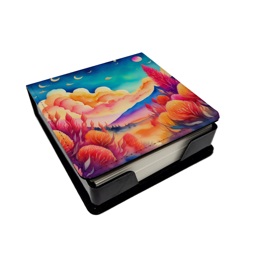 Celosia in Color PU Leather Note Paper Holder with Artist-Designed Cover, Desk Accessory, Office Gift