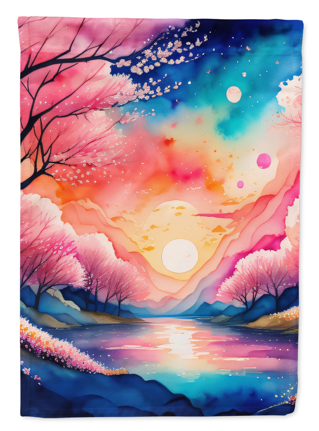 Cherry Blossom in Color House Flag 28x40 Porch Sleeve Pole Decorative Outside Yard Banner Artwork Wall Hanging, Polyester