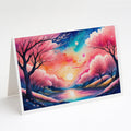 Cherry Blossom in Color Greeting Cards Pack of 8 Blank Cards with Envelopes Whimsical A7 Size 5x7