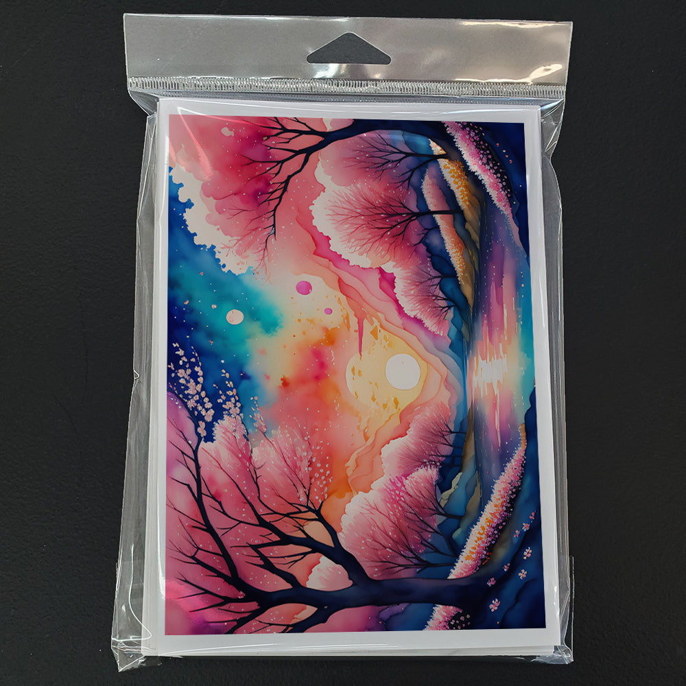 Cherry Blossom in Color Greeting Cards Pack of 8 Blank Cards with Envelopes Whimsical A7 Size 5x7