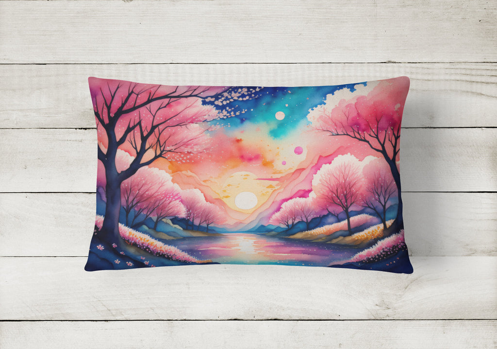 Cherry Blossom in Color Decorative Throw Pillow 12x16 Indoor Outdoor Accent Cushion, Fabric Cover with Insert for Sofa, Bed, Porch & Living Room