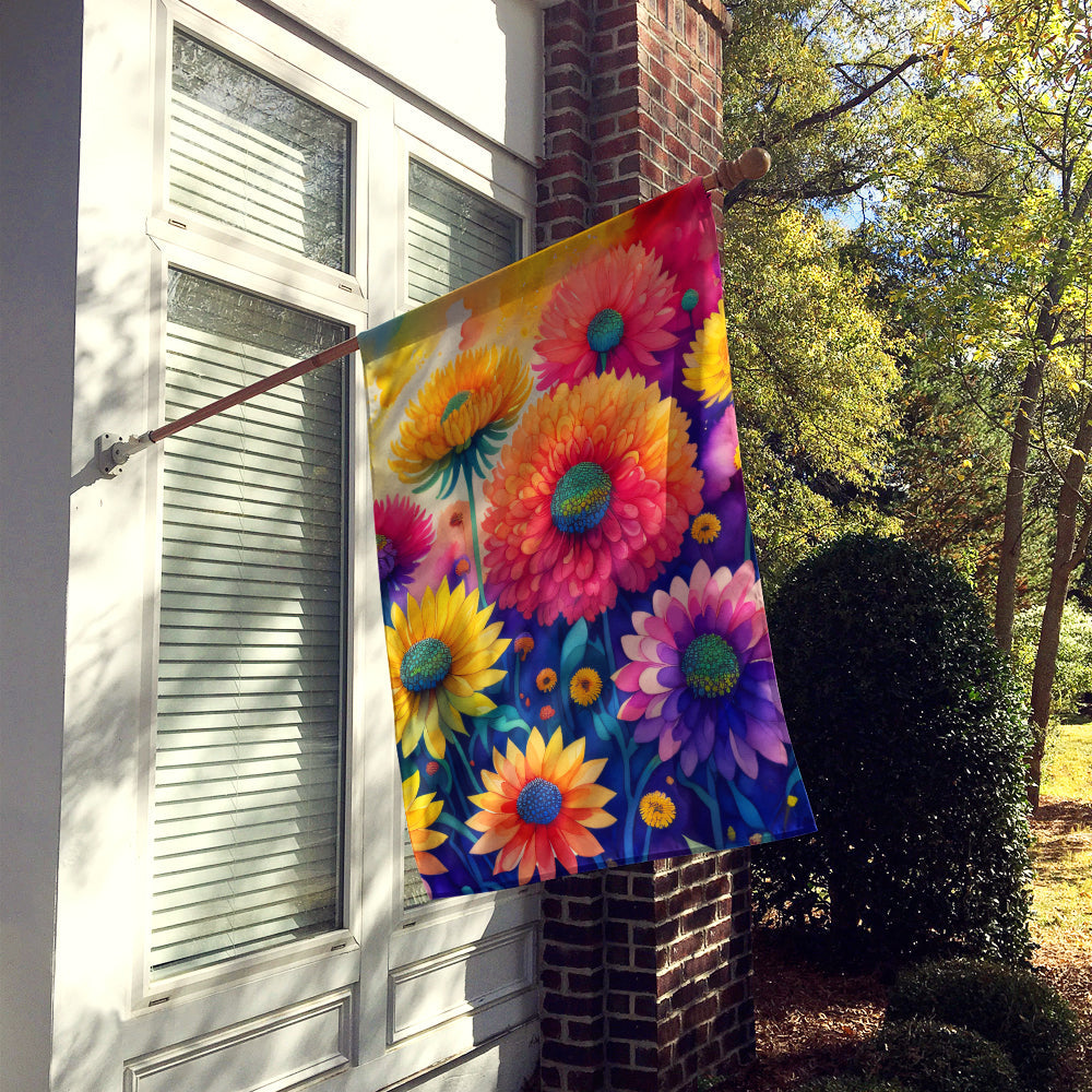 Chrysanthemums in Color House Flag 28x40 Porch Sleeve Pole Decorative Outside Yard Banner Artwork Wall Hanging, Polyester