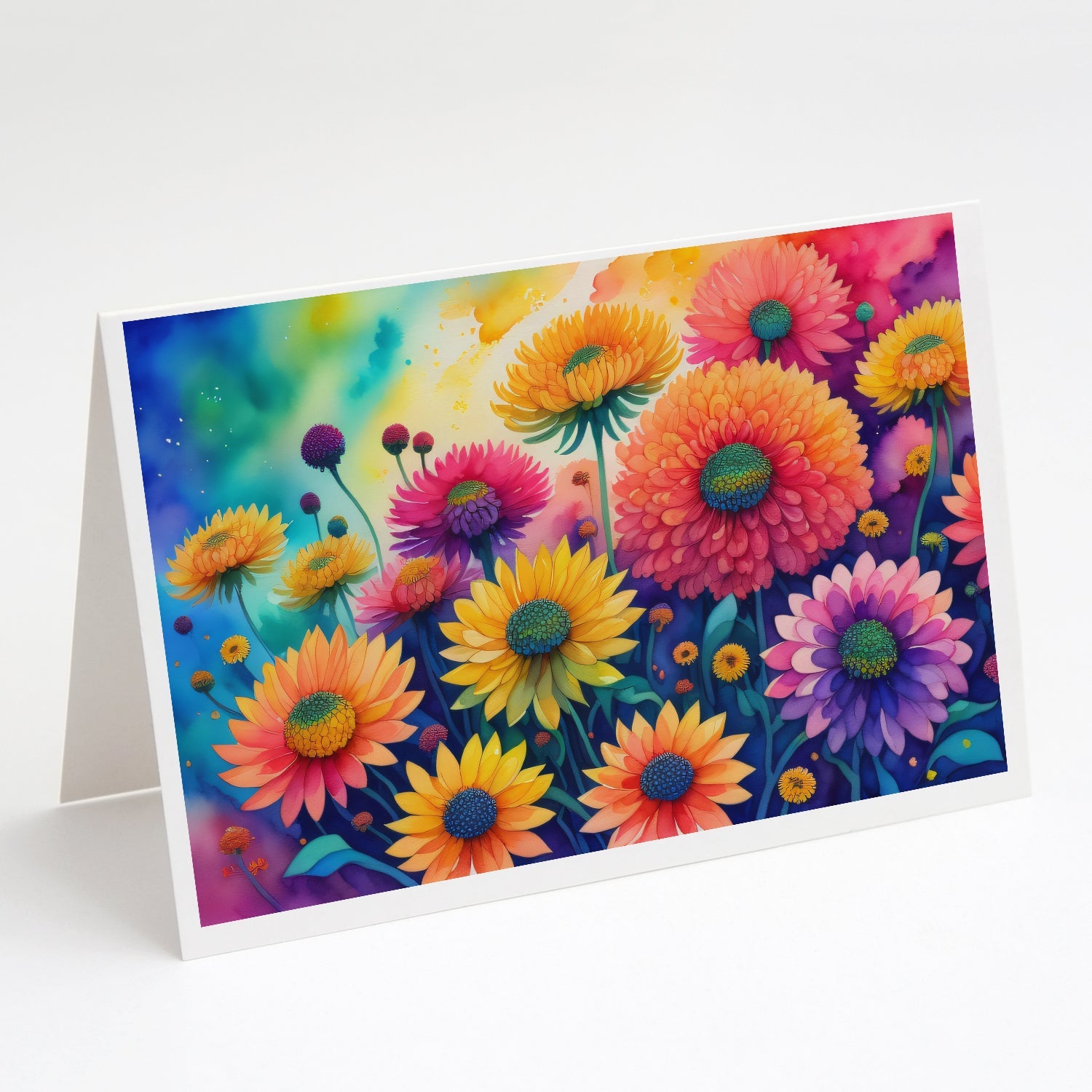Chrysanthemums in Color Greeting Cards Pack of 8 Blank Cards with Envelopes Whimsical A7 Size 5x7