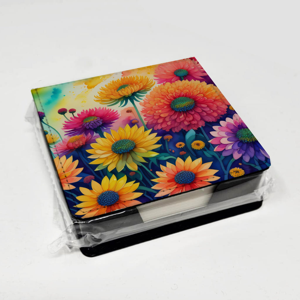 Chrysanthemums in Color PU Leather Note Paper Holder with Artist-Designed Cover, Desk Accessory, Office Gift