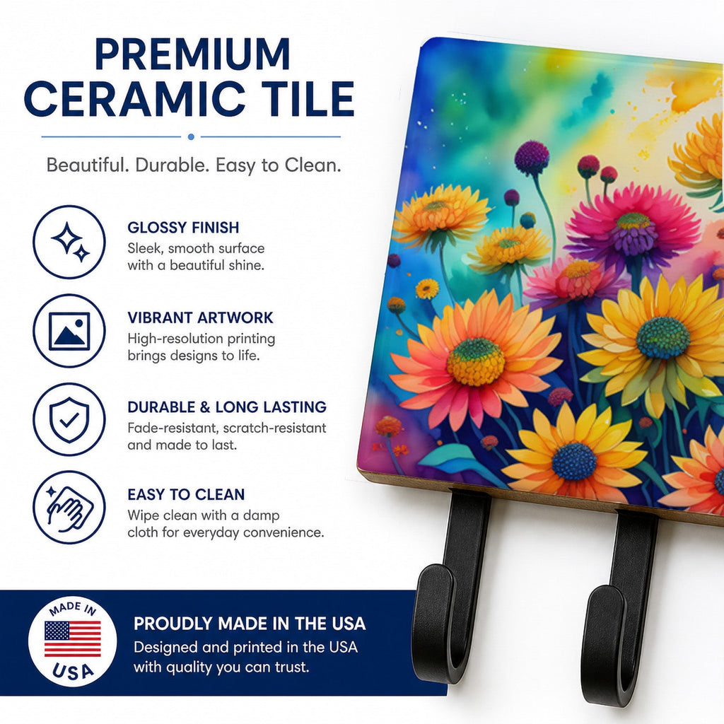 Chrysanthemums in Color Leash or Key Holder Wall Hooks, Coat Rack Wall Mount, for Hanging Keys, Towels, Aprons, Leashes