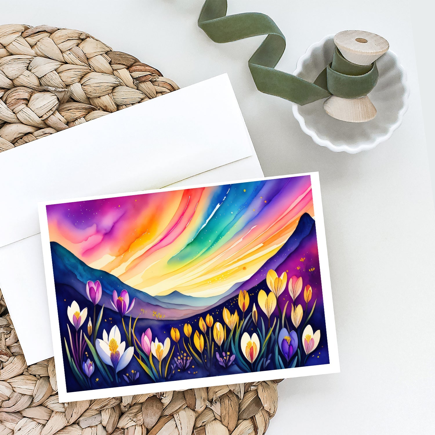 Crocus in Color Greeting Cards Pack of 8 Blank Cards with Envelopes Whimsical A7 Size 5x7
