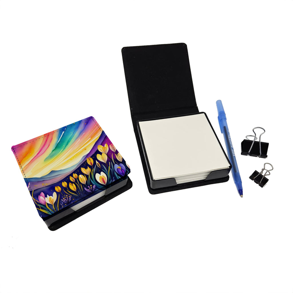 Crocus in Color PU Leather Note Paper Holder with Artist-Designed Cover, Desk Accessory, Office Gift