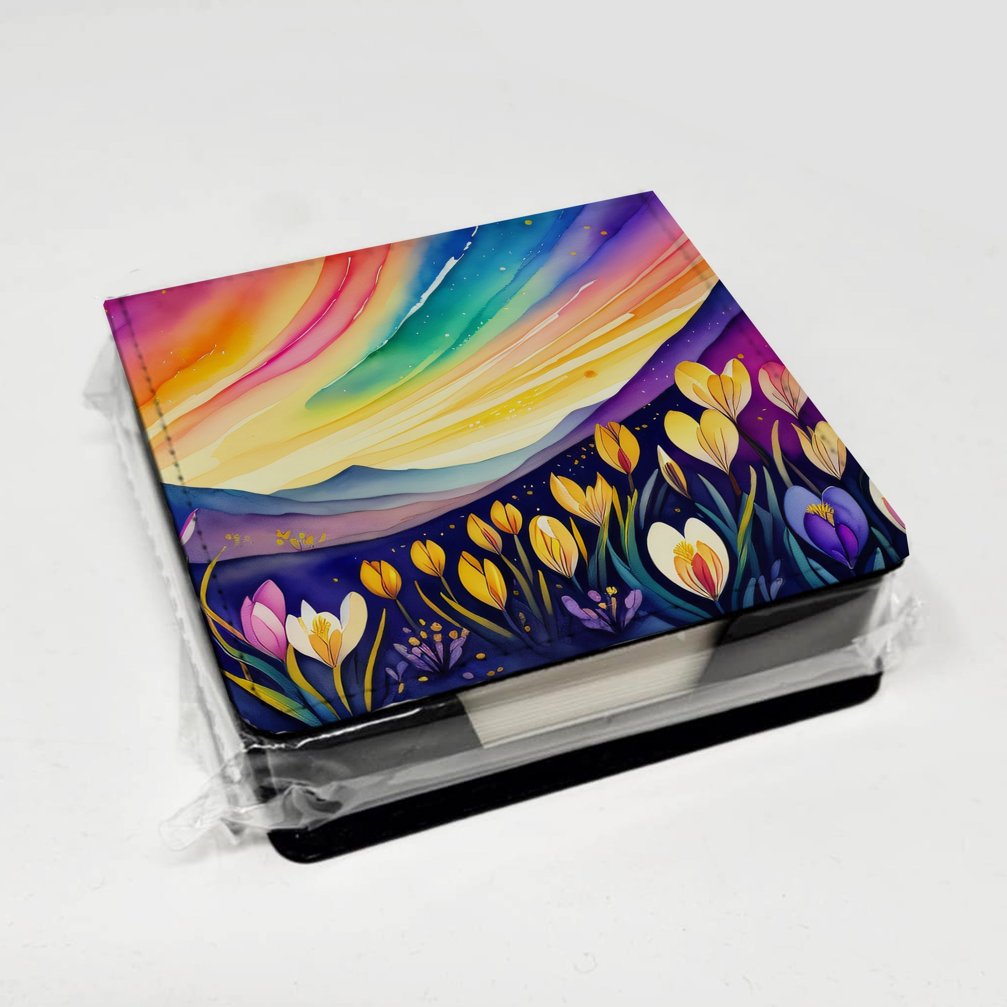 Crocus in Color PU Leather Note Paper Holder with Artist-Designed Cover, Desk Accessory, Office Gift