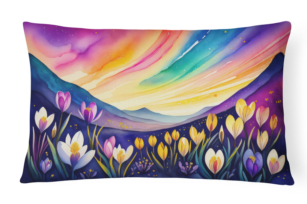 Crocus in Color Decorative Throw Pillow 12x16 Indoor Outdoor Accent Cushion, Fabric Cover with Insert for Sofa, Bed, Porch & Living Room