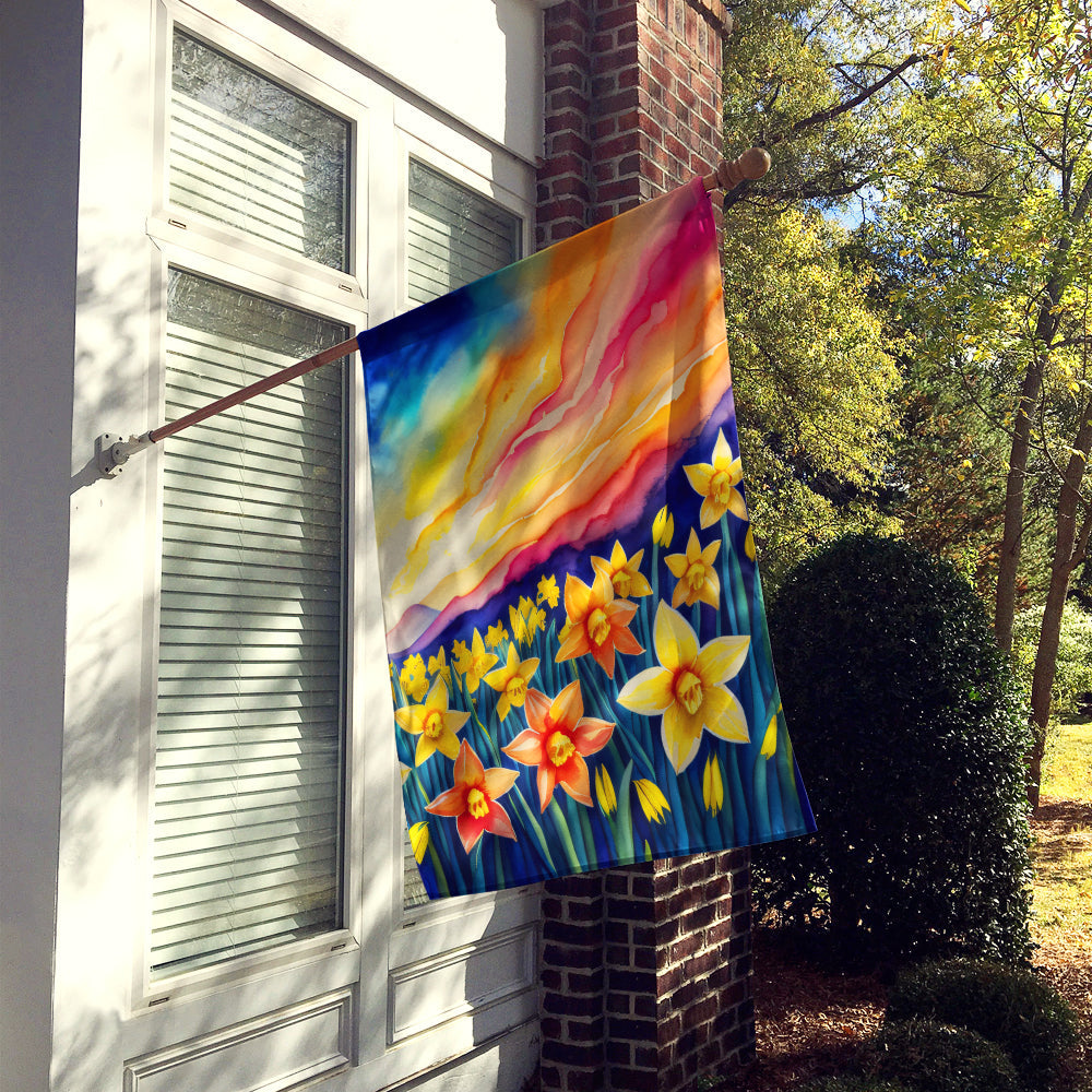 Daffodils in Color House Flag 28x40 Porch Sleeve Pole Decorative Outside Yard Banner Artwork Wall Hanging, Polyester