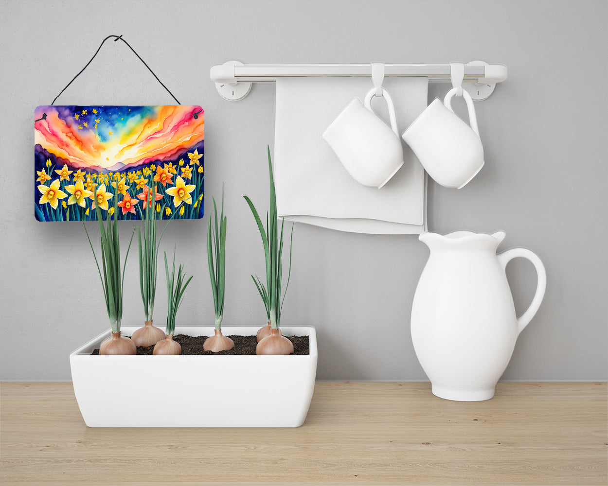 Daffodils in Color Wall or Door Hanging Prints Aluminum Metal Sign Kitchen Wall Bar Bathroom Plaque Home Decor, 8HX12W, Multicolor