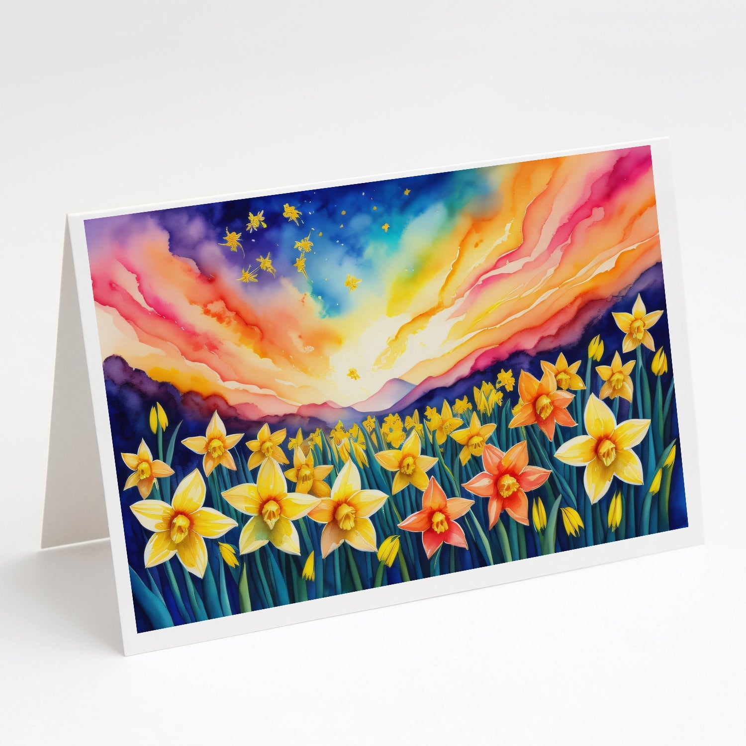 Daffodils in Color Greeting Cards Pack of 8 Blank Cards with Envelopes Whimsical A7 Size 5x7