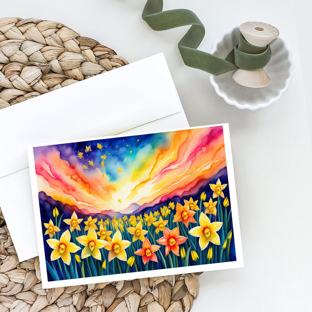 Daffodils in Color Greeting Cards Pack of 8 Blank Cards with Envelopes Whimsical A7 Size 5x7
