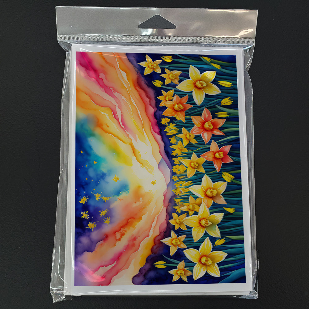 Daffodils in Color Greeting Cards Pack of 8 Blank Cards with Envelopes Whimsical A7 Size 5x7