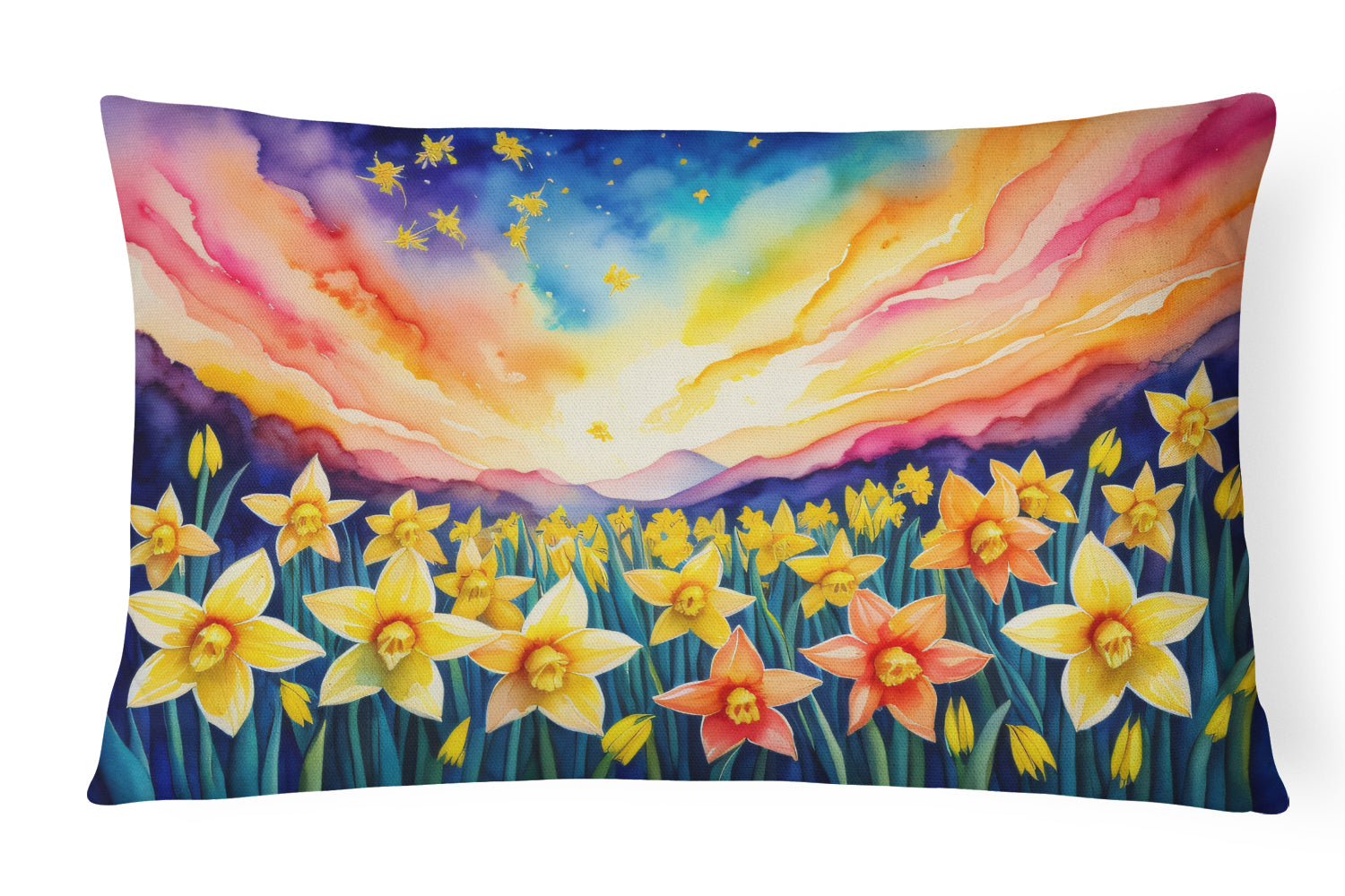 Daffodils in Color Decorative Throw Pillow 12x16 Indoor Outdoor Accent Cushion, Fabric Cover with Insert for Sofa, Bed, Porch & Living Room