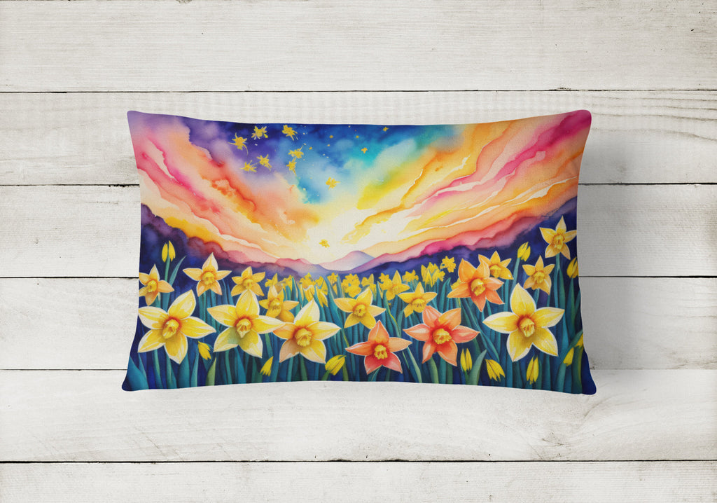 Daffodils in Color Decorative Throw Pillow 12x16 Indoor Outdoor Accent Cushion, Fabric Cover with Insert for Sofa, Bed, Porch & Living Room