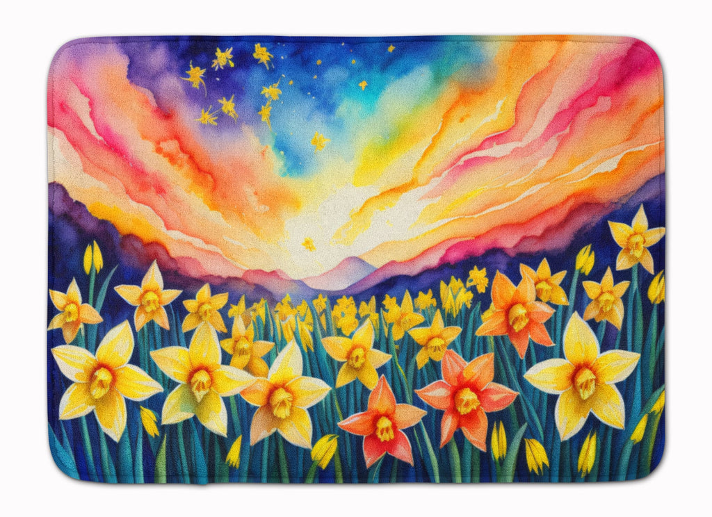 Daffodils in Color Memory Foam Kitchen Mat Machine Washable Anti-Fatigue Cushion Comfort Bath or Kitchen Rug