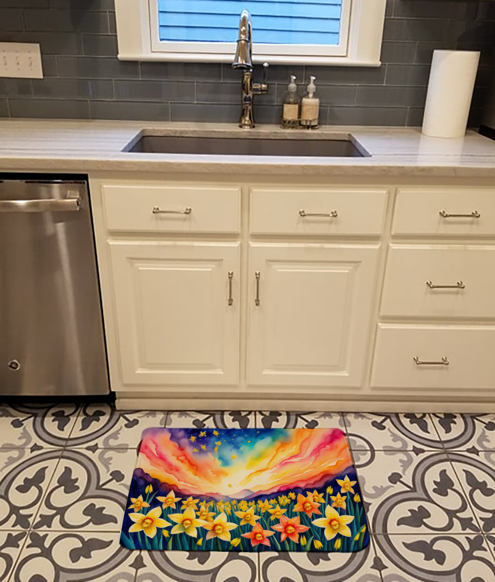 Daffodils in Color Memory Foam Kitchen Mat Machine Washable Anti-Fatigue Cushion Comfort Bath or Kitchen Rug