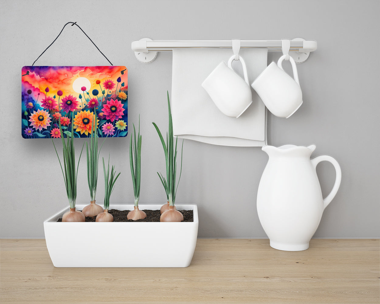 Dahlias in Color Wall or Door Hanging Prints Aluminum Metal Sign Kitchen Wall Bar Bathroom Plaque Home Decor, 8HX12W, Multicolor