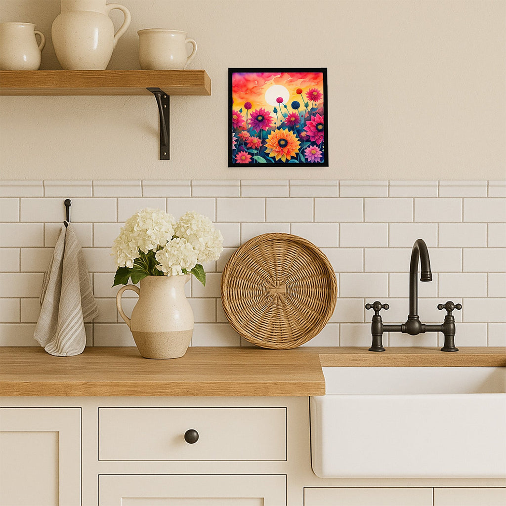 Dahlias in Color Framed Metal Print Bathroom, Kitchen, Office, Home Decor Wall Art Ready to Hang, Square, 8X8