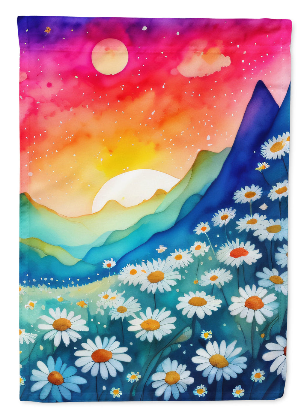 Daisies in Color House Flag 28x40 Porch Sleeve Pole Decorative Outside Yard Banner Artwork Wall Hanging, Polyester