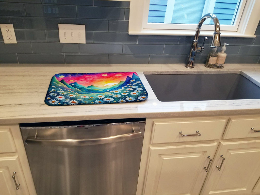 Daisies in Color Dish Drying Mat Absorbent Dish Drying Mat Pad for Kitchen Counter Dish Drainer Mat for Countertop, 14 x 21", Multicolor