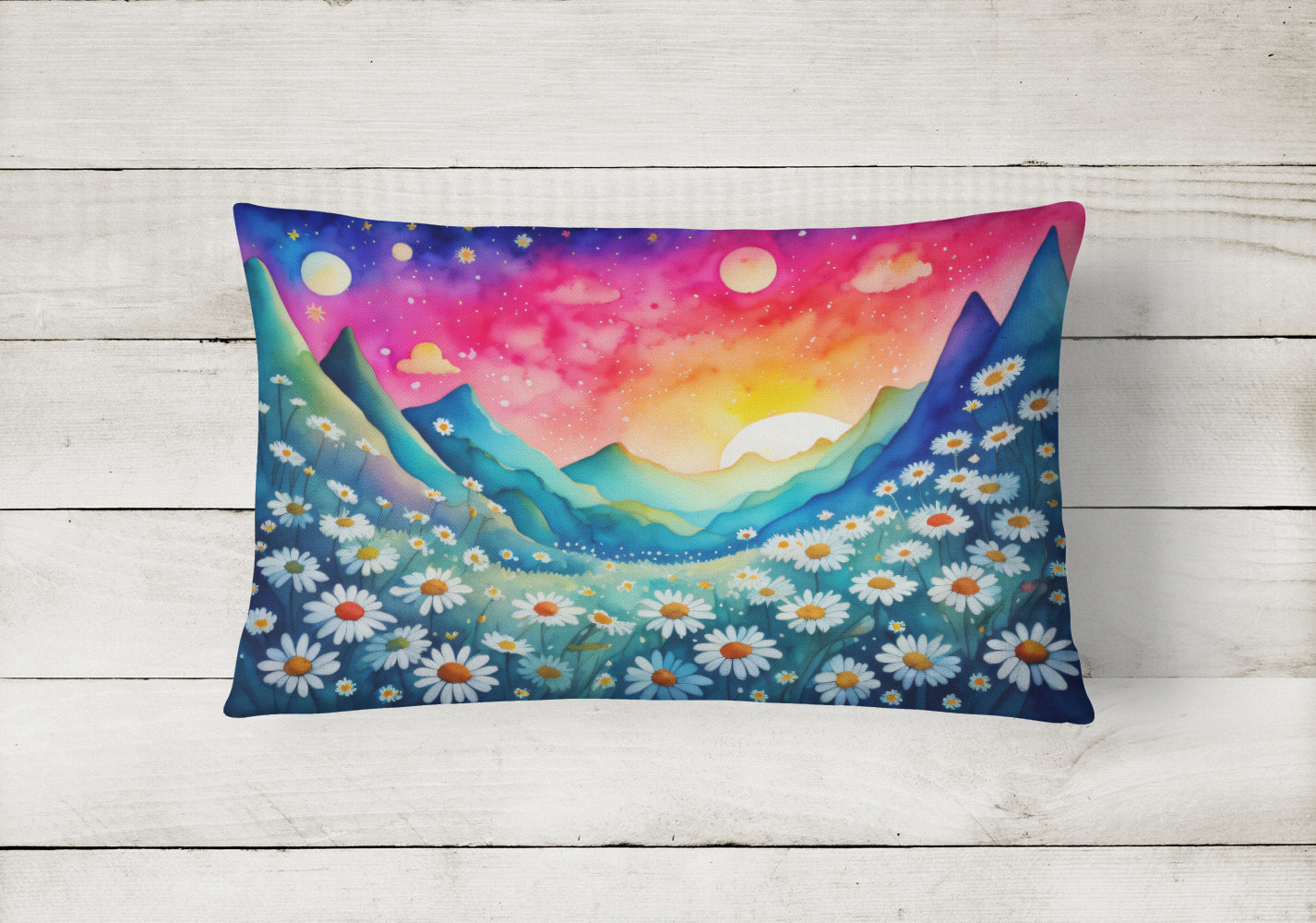 Daisies in Color Decorative Throw Pillow 12x16 Indoor Outdoor Accent Cushion, Fabric Cover with Insert for Sofa, Bed, Porch & Living Room