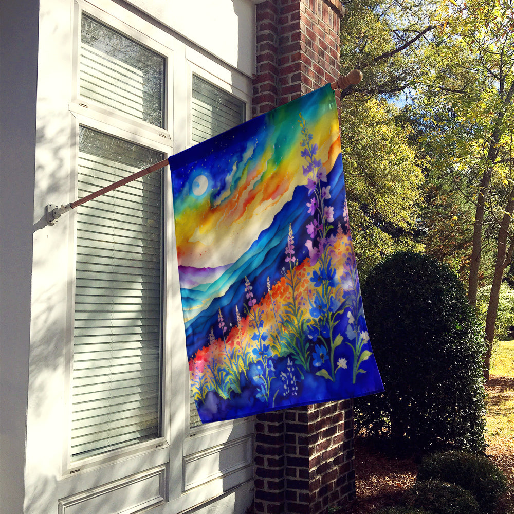 Delphinium in Color House Flag 28x40 Porch Sleeve Pole Decorative Outside Yard Banner Artwork Wall Hanging, Polyester