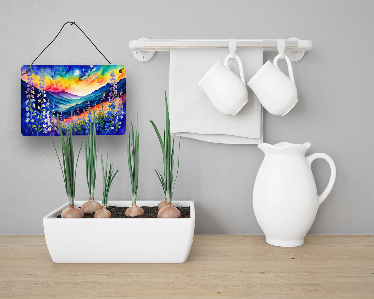 Delphinium in Color Wall or Door Hanging Prints Aluminum Metal Sign Kitchen Wall Bar Bathroom Plaque Home Decor, 8HX12W, Multicolor