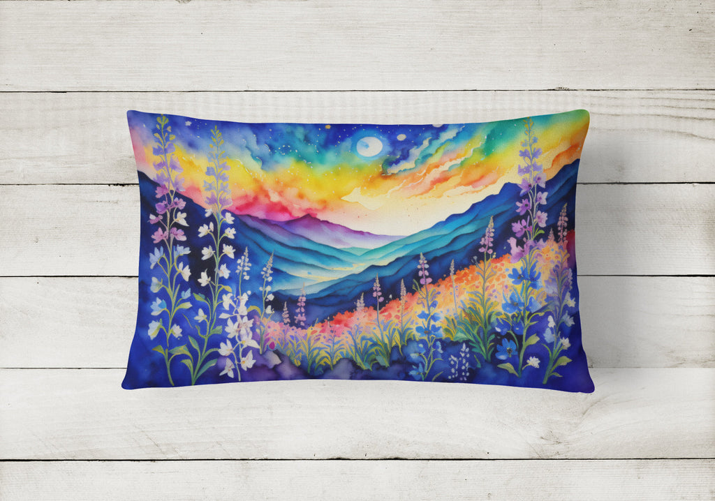 Delphinium in Color Decorative Throw Pillow 12x16 Indoor Outdoor Accent Cushion, Fabric Cover with Insert for Sofa, Bed, Porch & Living Room